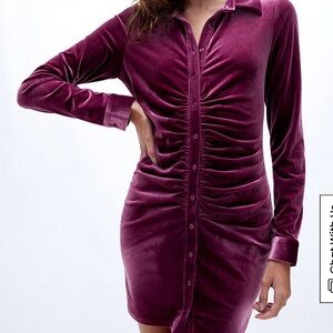 Pink Button Down Velour Long sleeve dress